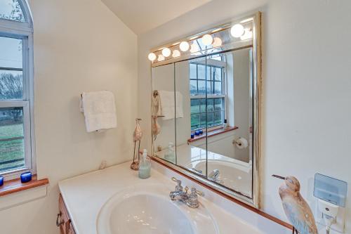 uma casa de banho com um lavatório e um espelho em Midway Home on 22 Acres Near Bourbon Trail! em Frankfort