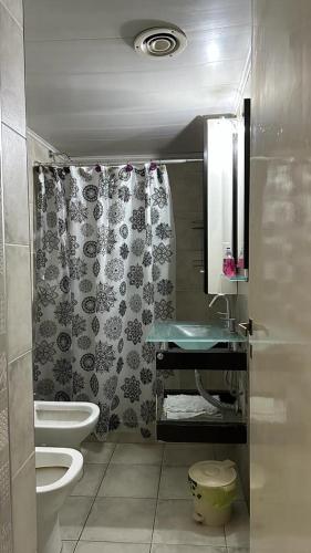 a bathroom with a sink and a toilet and a shower at Departamento Centro in Olavarría