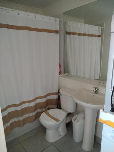 La salle de bains est pourvue de toilettes et d'un lavabo. dans l'établissement Departamento Amoblado, à Quilpué