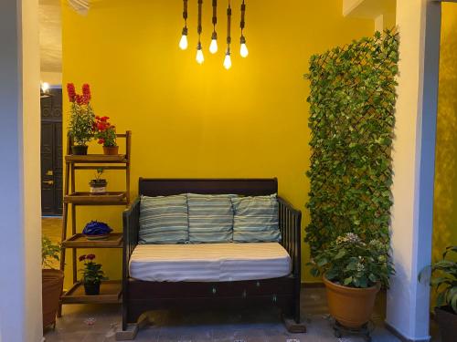 un letto in una camera con parete verde di Casa Meraki a Ixmiquilpan