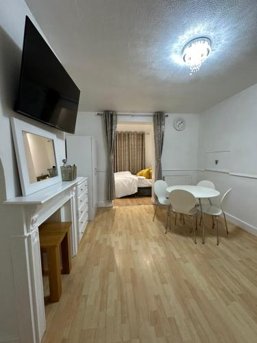 Телевизор и/или развлекательный центр в 3rd Studio Flat With Private Toilet and Bathroom Setup For Family Enjoyment 134 Keedonwood Road Bromley