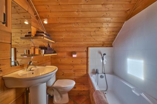 a bathroom with a sink and a toilet and a tub at Le chalet Sylvaine in Le Dévoluy
