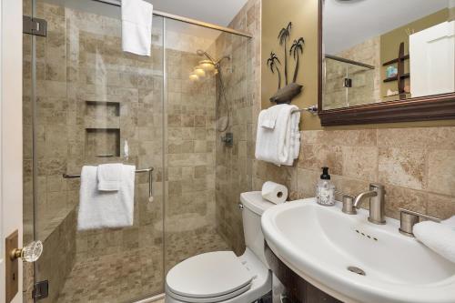 een badkamer met een toilet, een wastafel en een douche bij Bertie's Nest in Kings Terrace