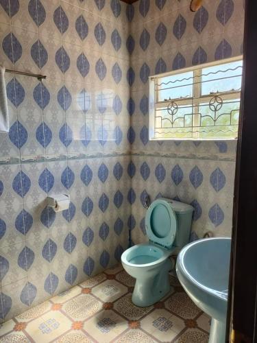 a bathroom with a toilet and a sink at Zack's Serene House in Kisii