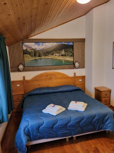 a bedroom with a bed with a large window at Albergo Meuble Tarandan in Forni di Sopra
