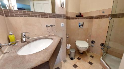 a bathroom with a sink and a toilet at Villa Aegir by Rujana in Binz