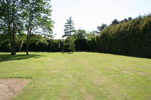 a large grass field with a bench in a park at grande maison de famille prés d'Hossegor in Bénesse-Maremne