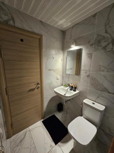a bathroom with a toilet and a sink at EApartments in Skopje