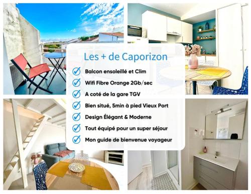 a collage of photos of a kitchen and a room at Caporizon-La Moulinette-5min Gare et Port in La Rochelle