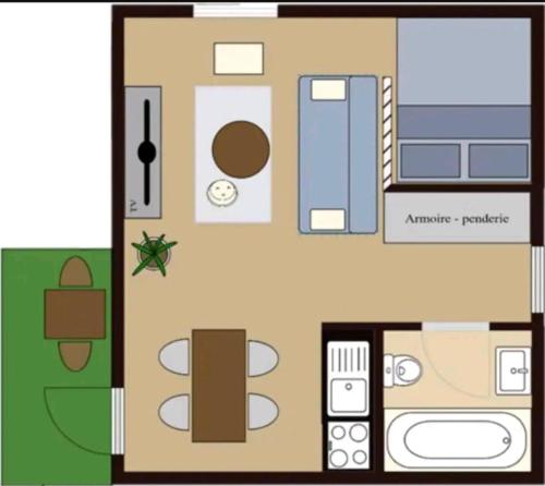 a floor plan of a small house at Studio au cœur des Alpes et Parking gratuit in Crans-Montana