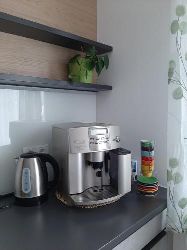 a coffee maker on a counter in a kitchen at Ferienwohnung Josef in Steyr