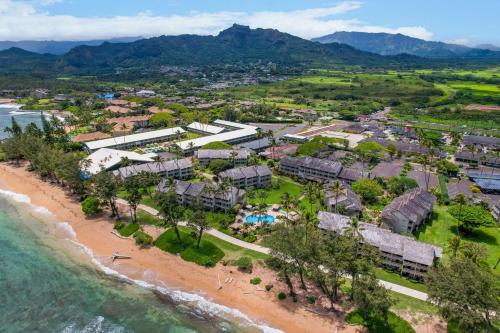 an aerial view of a resort on the beach at Aston Islander On The Beach in Kapaa