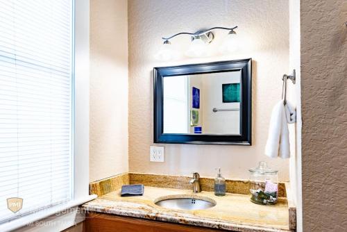 a bathroom with a sink and a mirror at Breakfast Club - U of Tampa Flat in N Hyde Park in Tampa