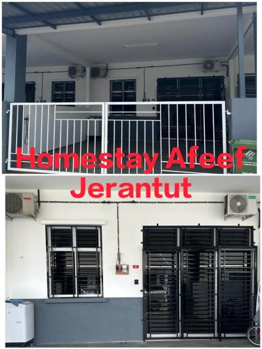 a sign on the side of a building with a balcony at Homestay Afeef Jerantut in Jerantut
