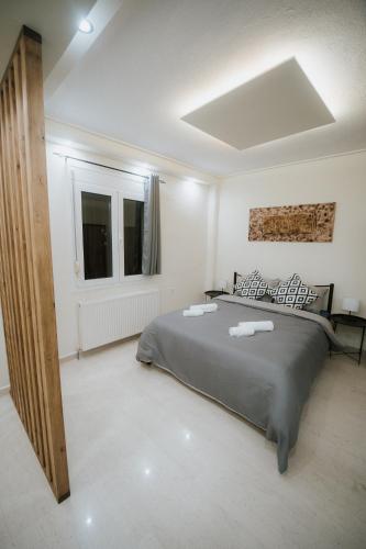 a bedroom with a bed and a window at Panorama Apartment in Kozani