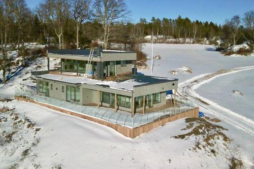 an aerial view of a house in the snow at Luxury 3 Bedroom Modern House in Nature in Uddevalla