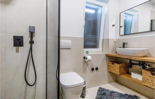 e bagno con doccia, servizi igienici e lavandino. di Gorgeous Home In Opuzen With Heated Swimming Pool a Opuzen