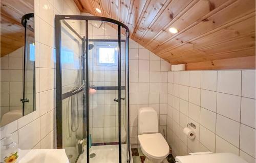 y baño con aseo y ducha acristalada. en Gorgeous Home In Vang I Valdres With House A Mountain View, en Vang I Valdres