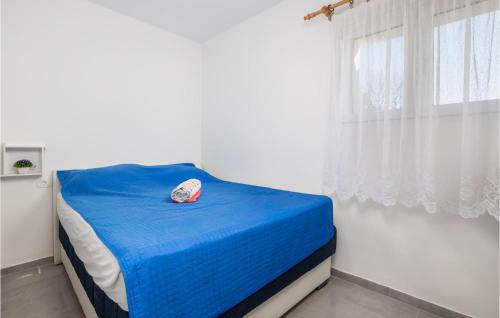 um quarto com uma cama azul e uma janela em Amazing Home In Rijeka With Wi-fi em Rijeka