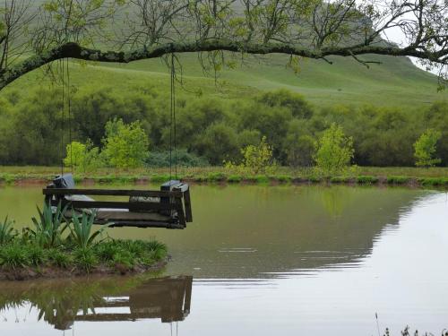 a bench sitting in the middle of a body of water at Flitwick Ranch in Swartberg