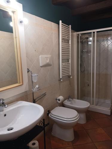 a bathroom with a toilet and a sink and a shower at locanda della pacchiana in San Salvatore Telesino