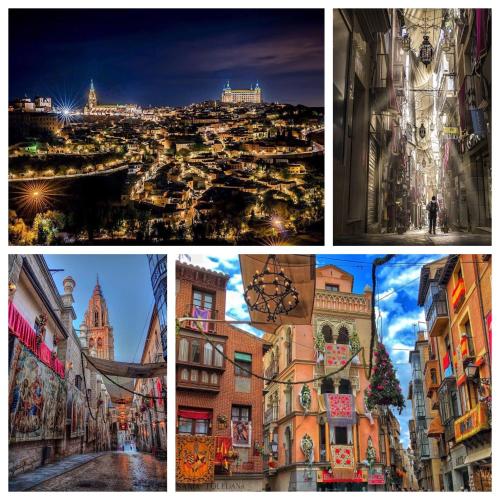 a collage of different pictures of a city at Apartamento Canónigo - terraza con vistas in Toledo