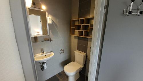 małą łazienkę z toaletą i umywalką w obiekcie Résidence La Clef des Champs w mieście Morsbronn-les-Bains