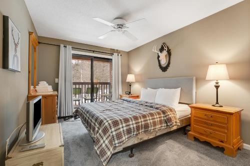 a bedroom with a bed and a tv and a window at Skiing Haven in Dover