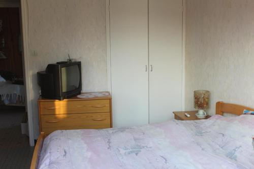 a bedroom with a bed and a tv on a dresser at MAISON DE PLEIN PIED CLIMATISEE in Masseube