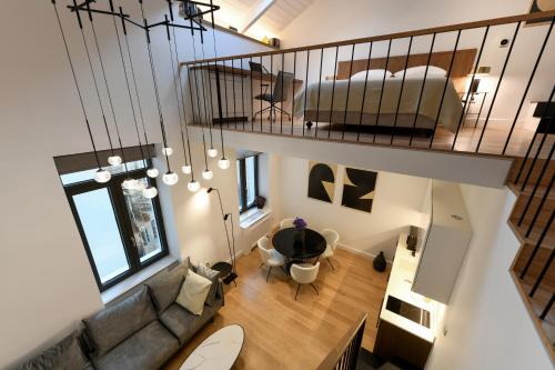 an overhead view of a living room with a couch at Boutique Archaeological Museum Suites in Athens