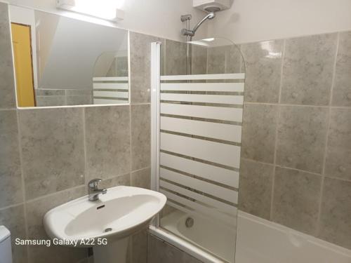 a bathroom with a sink and a shower at Mas Sant Salvador in Bompas