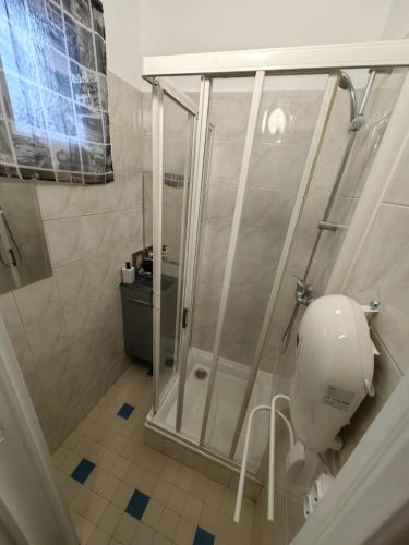une salle de bain avec douche et toilettes dans l'établissement Studio Chaleureux proche gare, à Amiens