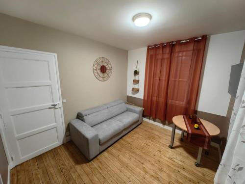 un salon avec un canapé et une table dans l'établissement Studio Chaleureux proche gare, à Amiens