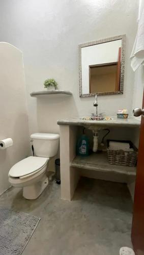 a bathroom with a white toilet and a sink at La Ventana Apartments Cactus 1 in La Ventana