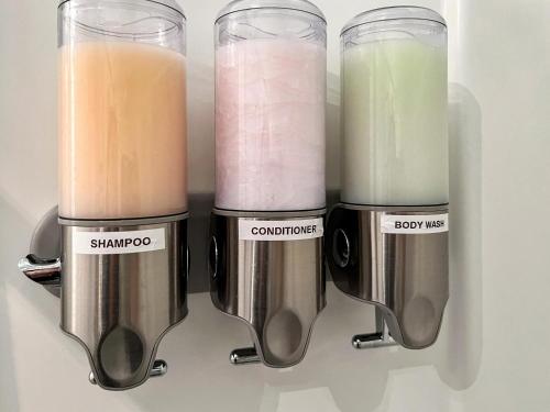 a group of three food blenders with different types of food at Higgins Downtown Depot in New Bern
