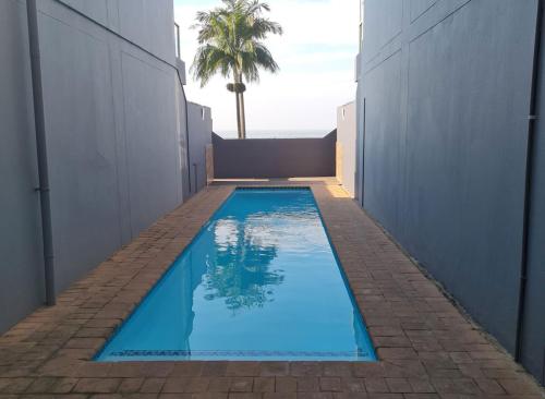 a swimming pool in a courtyard with a palm tree at Oceanic Breeze in Margate