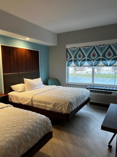 a hotel room with two beds and a window at Tru By Hilton Lancaster East in Lancaster