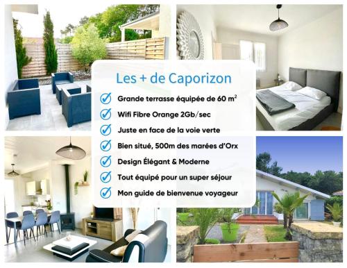 un collage de fotos de una casa con un volante en Caporizon-Villa Jan Lou-CLIM-TERRASSE, en Labenne