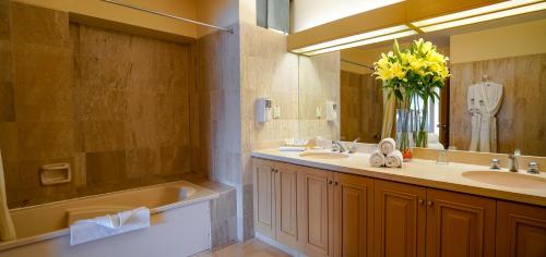 a bathroom with a tub and a sink and a tubermottermott at Hotel Jose Antonio Puno in Puno