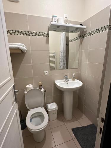 a small bathroom with a toilet and a sink at Appartement meublé à Croissy sur Seine in Croissy-sur-Seine
