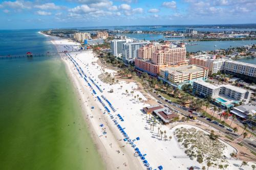 an aerial view of a beach with buildings and the ocean at Family Friendly Home Near Beach and Downtown in Clearwater