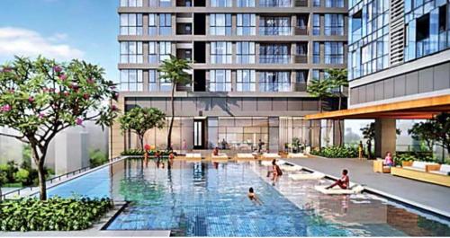 an architectural rendering of a building with a swimming pool at Luxury Sky Apartment in Colombo