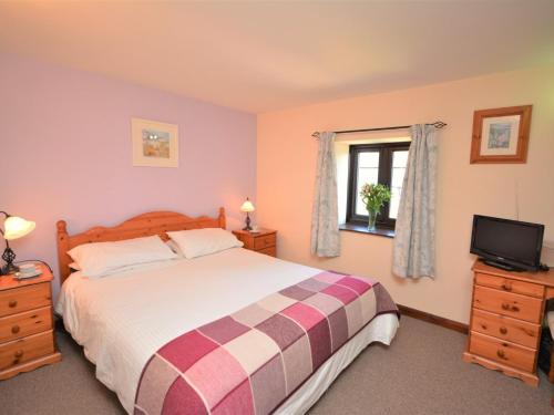 een slaapkamer met een bed, een tv en een raam bij 2 Bed in Totnes 61775 in Ipplepen