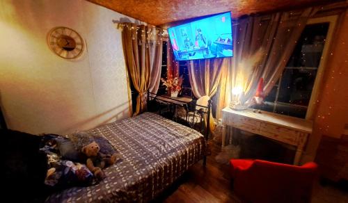 的住宿－DAGNA summer house，一间卧室配有一张带泰迪熊的床和一台电视