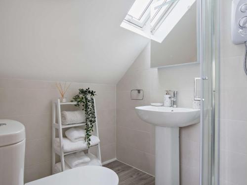 Baño blanco con lavabo y aseo en 1 bed property in Paignton 82557 en Paignton