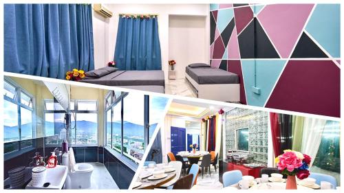 two pictures of a hotel room with a view at Penang Dream Banglo Sleeps 28 in Tanjung Bungah