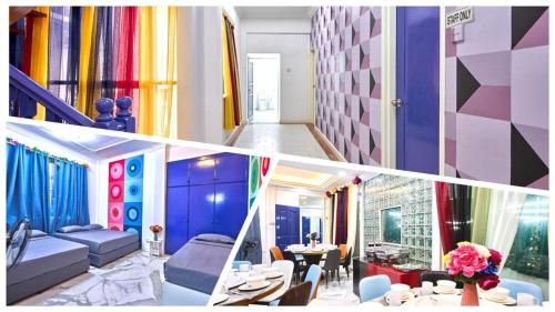 a collage of two pictures of a room at Penang Dream Banglo Sleeps 28 in Tanjung Bungah