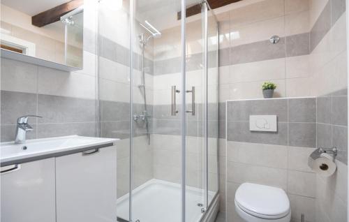y baño con ducha, aseo y lavamanos. en 3 Bedroom Nice Home In Zmijavci, en Zmijavci