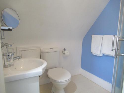a bathroom with a white toilet and a sink at Captain Howey Hotel in New Romney