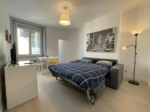 1 dormitorio con 1 cama y TV en Le gambetta Hypercentre-Calme-wifi en Saint-Étienne
